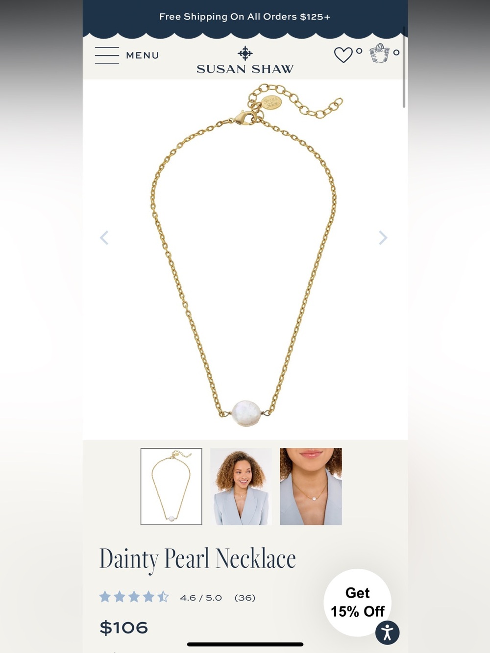 Susan Shaw Triple-plated 24k Gold Pearl Necklace